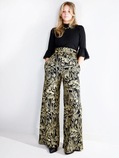 Gold on Black Shroomed High Waisted Wide Leg Pants - Thief and Bandit