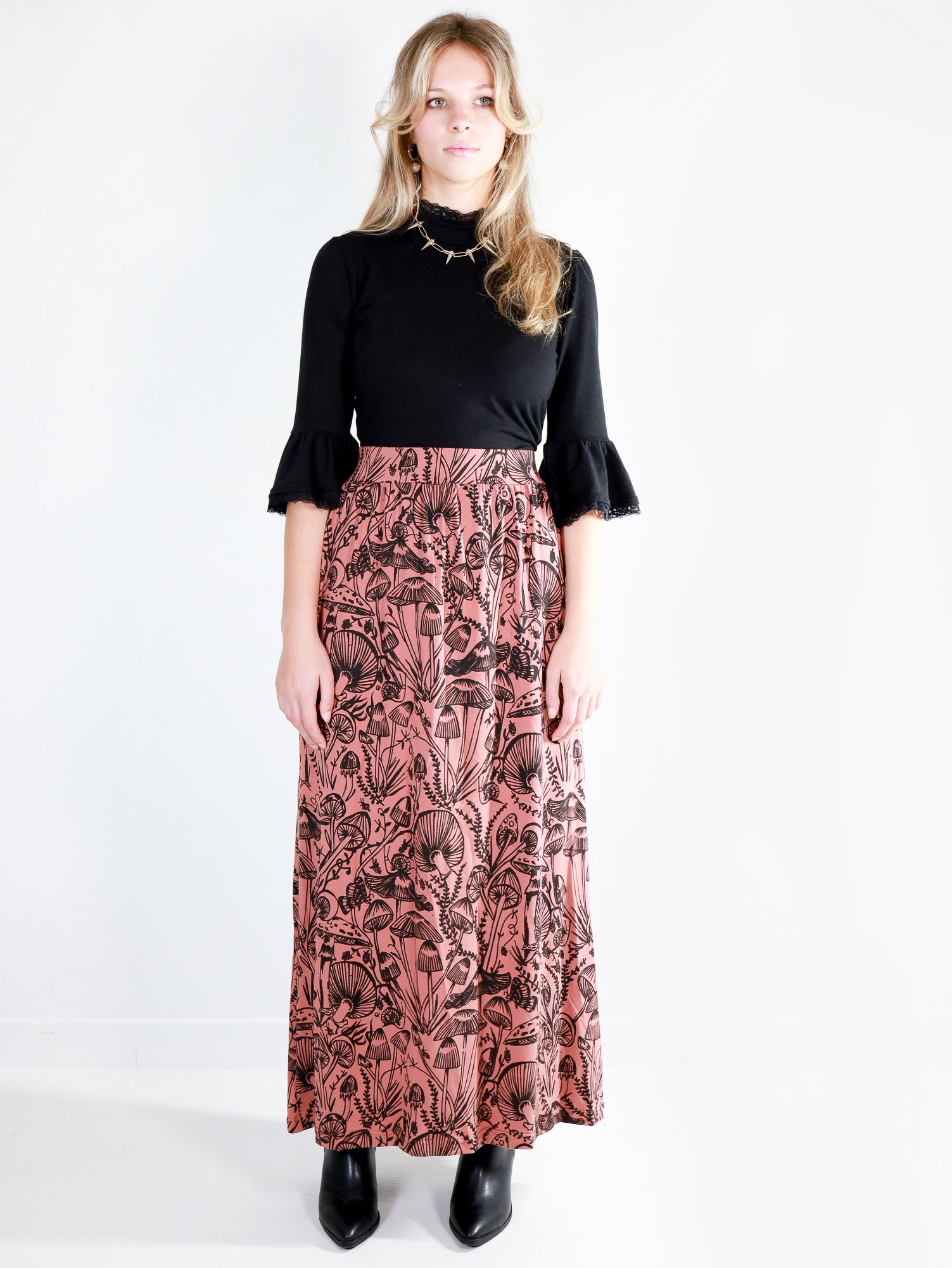 Black on Mulberry Shroomed Maxi Skirt - Thief and Bandit