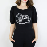 'Tiger's Prey' Black Alice Blouse (Medium)