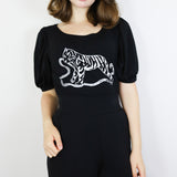 'Tiger's Prey' Black Alice Blouse (Medium)
