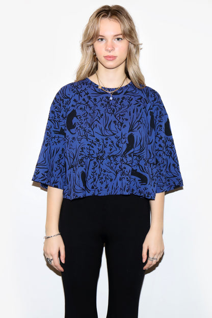 Boxy Cropped Tee in Indigo Cattails Size 1 (Fits Small-Medium)