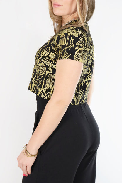 Gold on Black Shroomed Cropped Tee in Medium