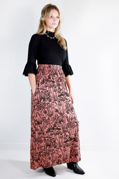 Black on Mulberry Shroomed Maxi Skirt