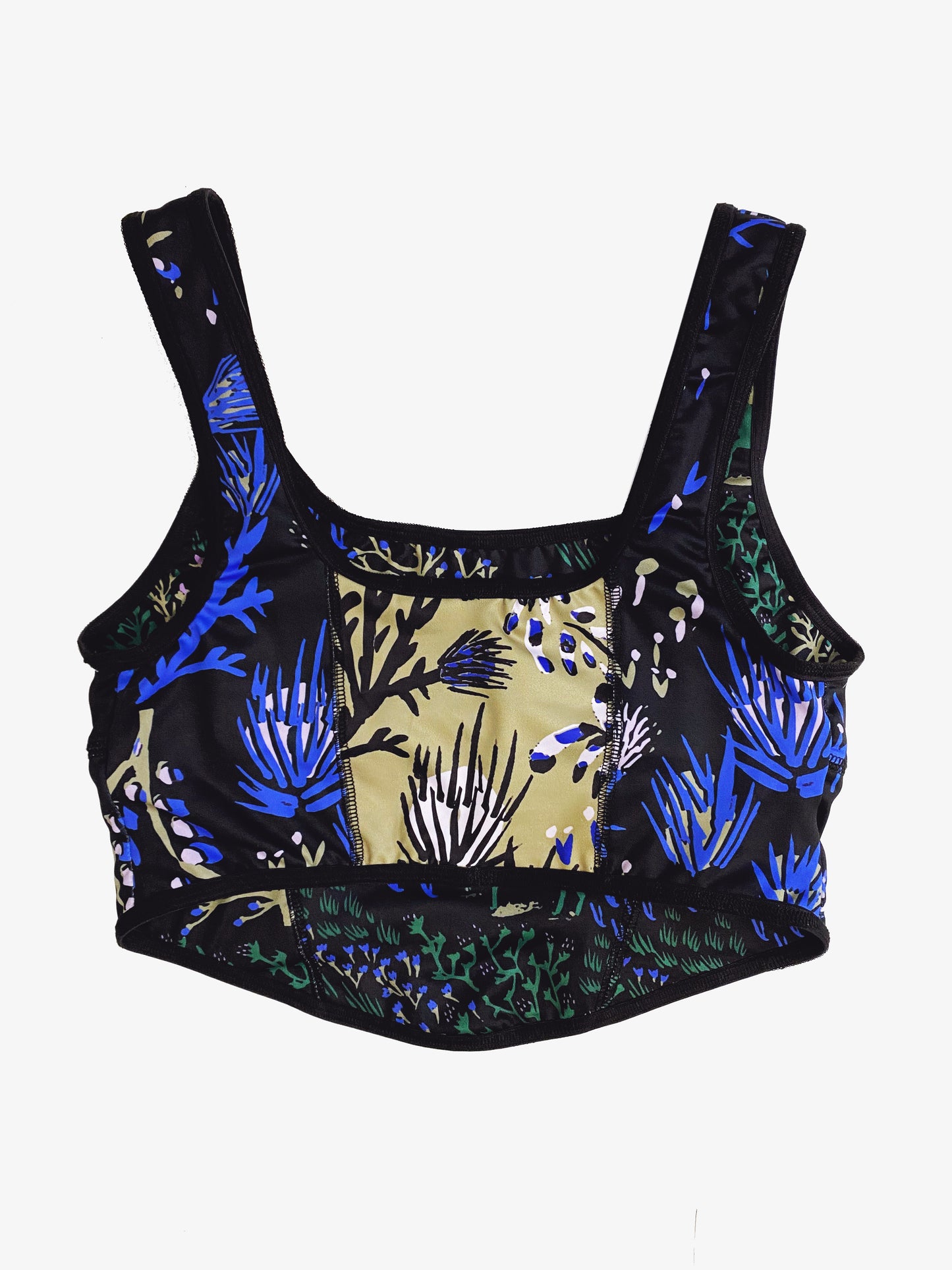 Reversible Patchwork Swim Corset in Wild Horses and Thistle Prints in Size Small