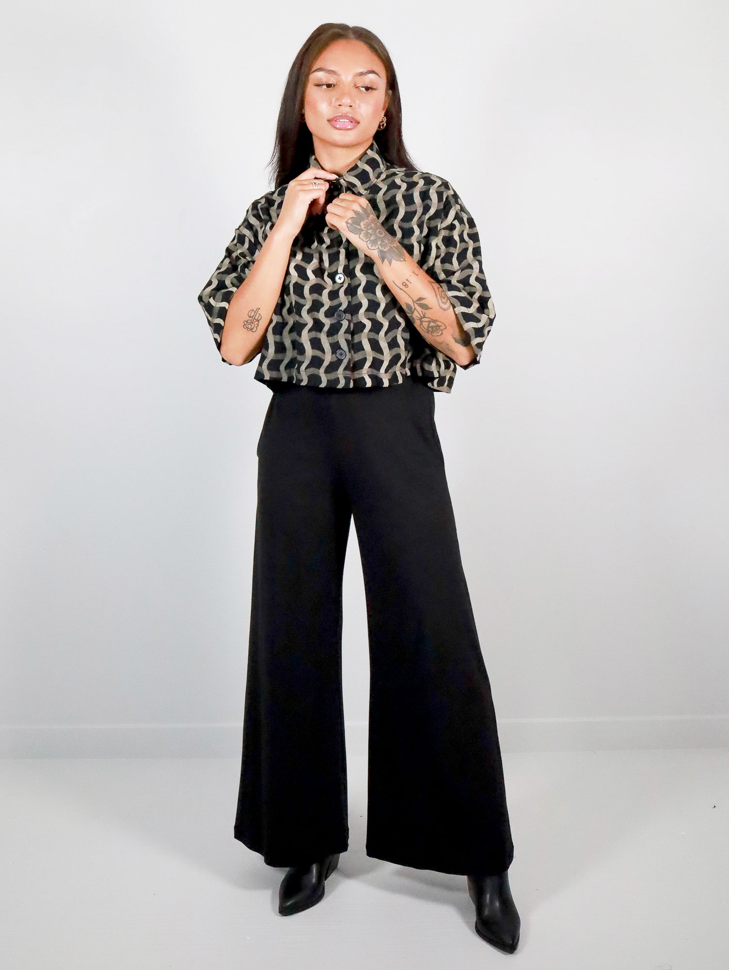 Wavy Plaid Cropped Button Up - Thief and Bandit