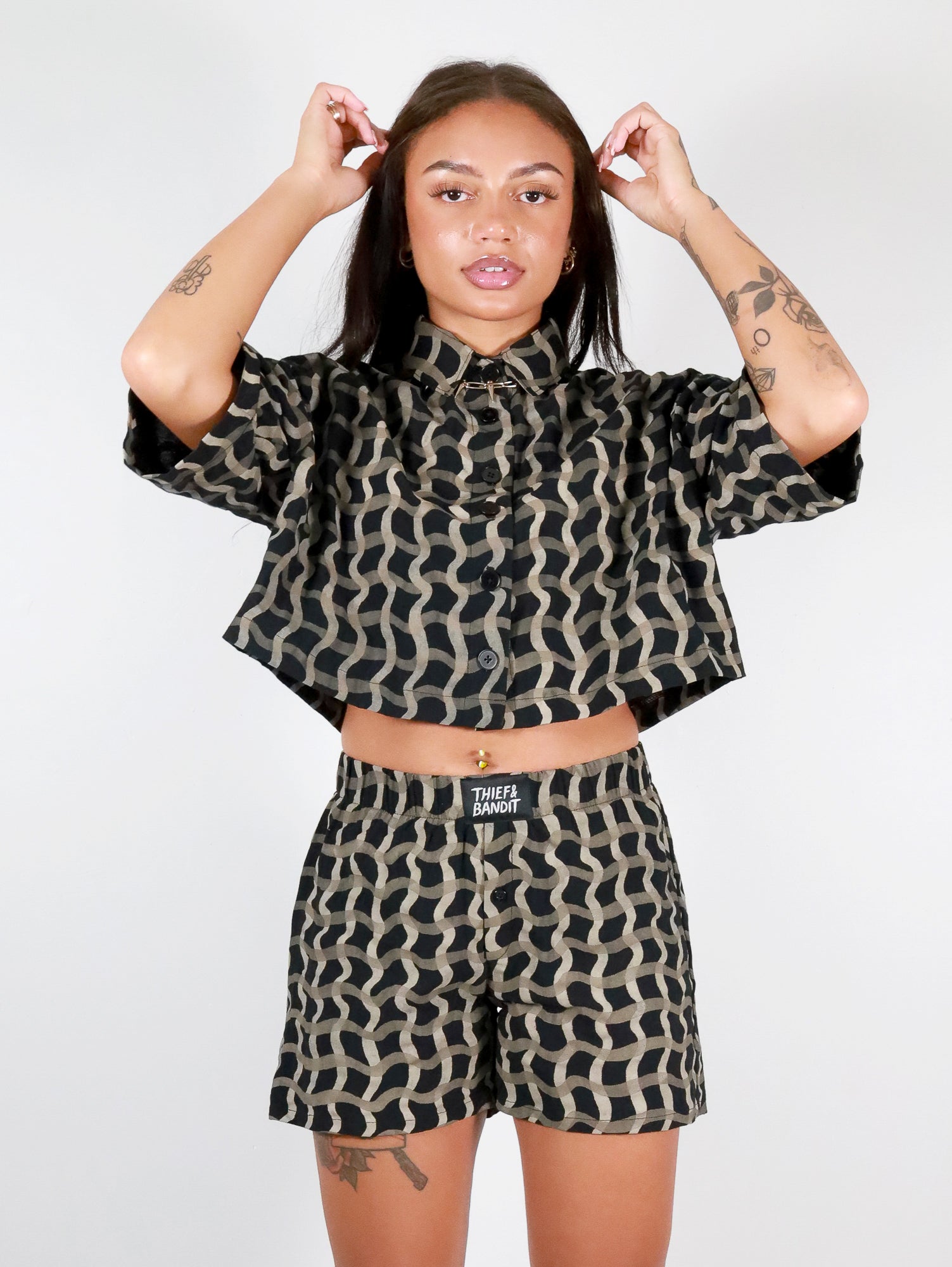 Wavy Plaid Cropped Button Up - Thief and Bandit