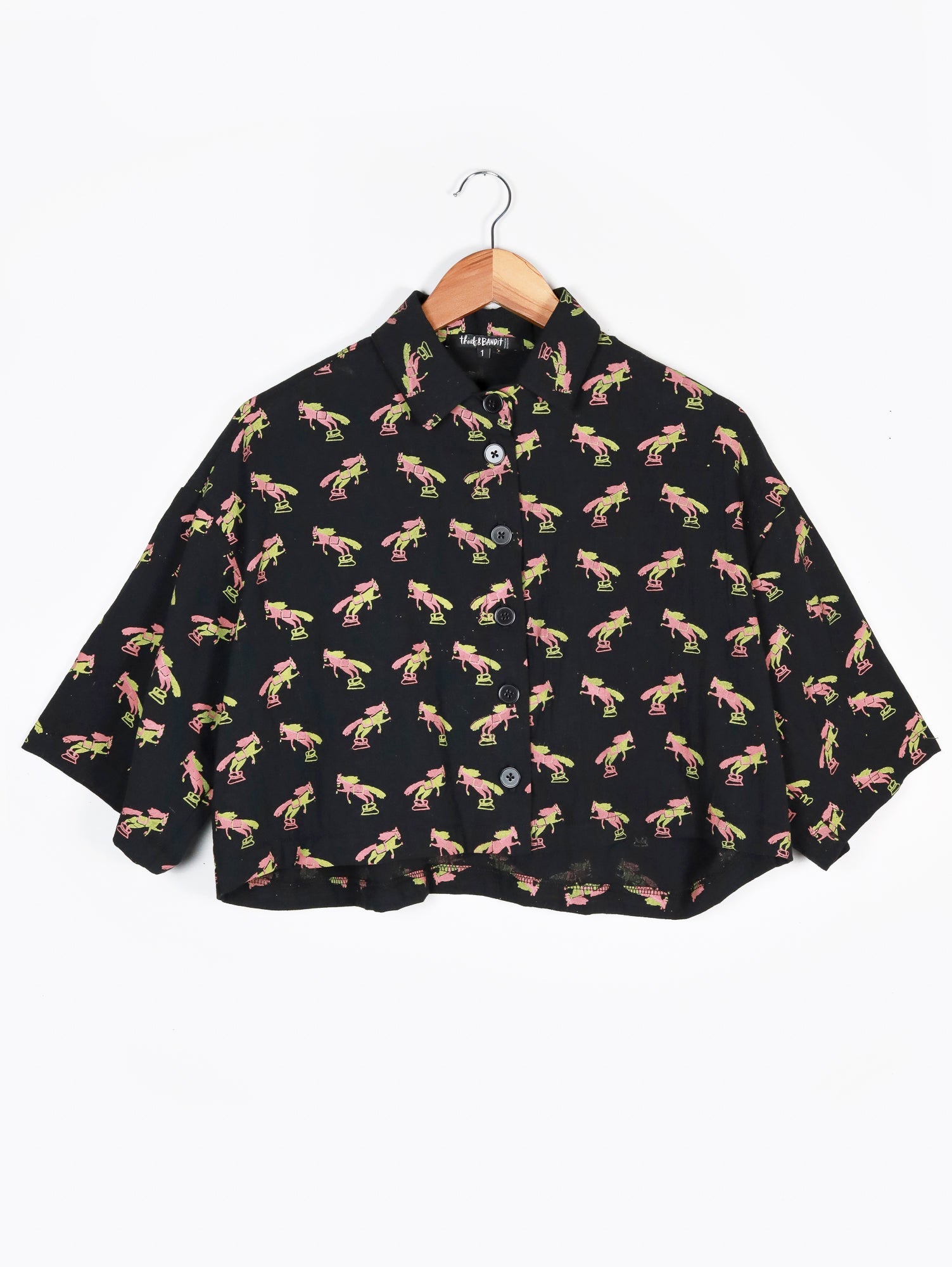 Black Trophy Cropped Crêpe Button Up - Thief and Bandit