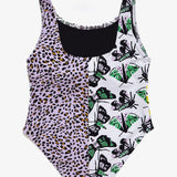 Patchwork Fruit/Moth/Lavender Cheetah One Piece Swimsuit