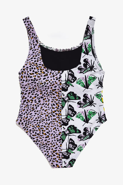 Patchwork Fruit/Moth/Lavender Cheetah One Piece Swimsuit