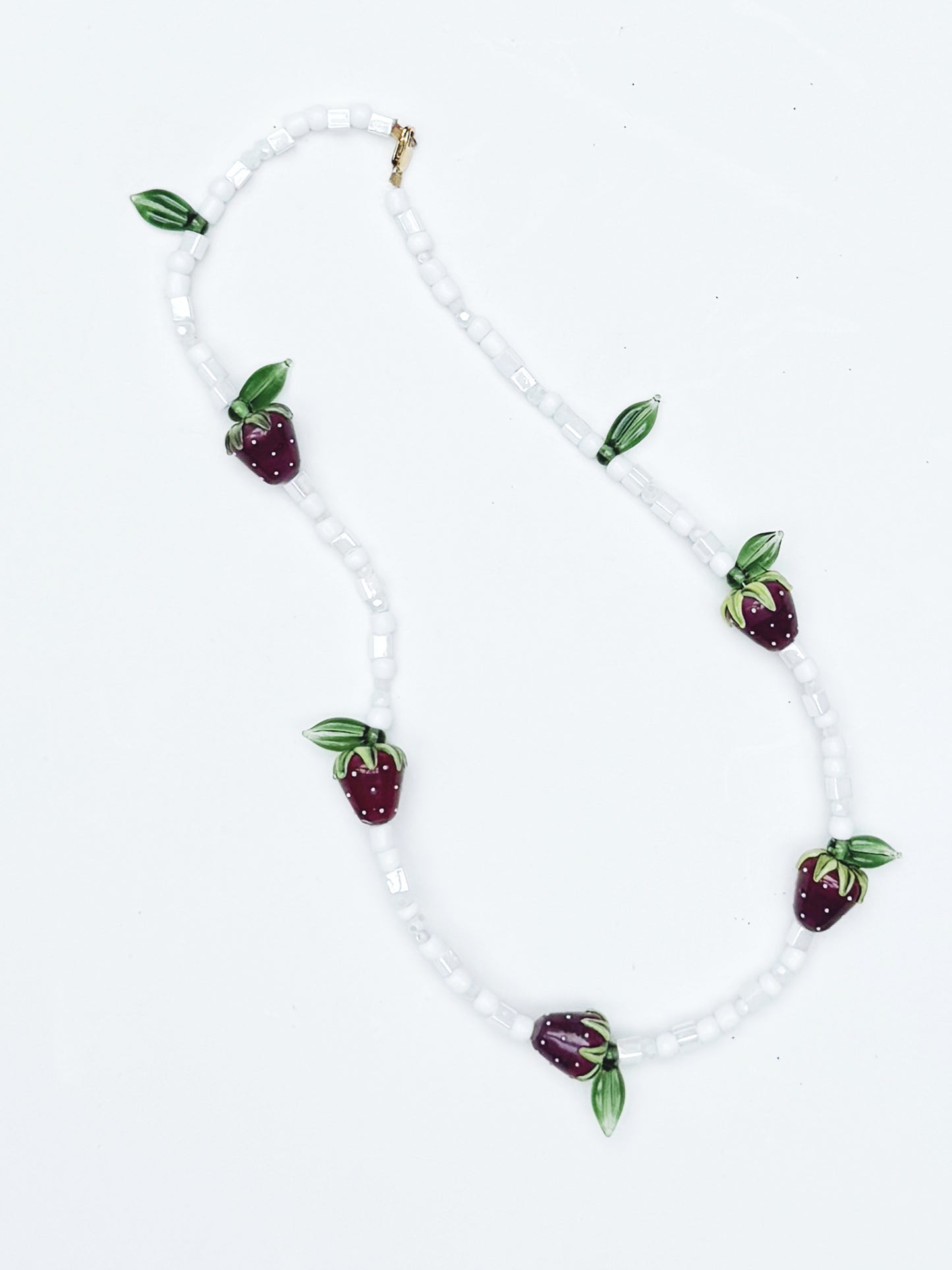 One of a kind glass bead necklace in Strawberry Wine