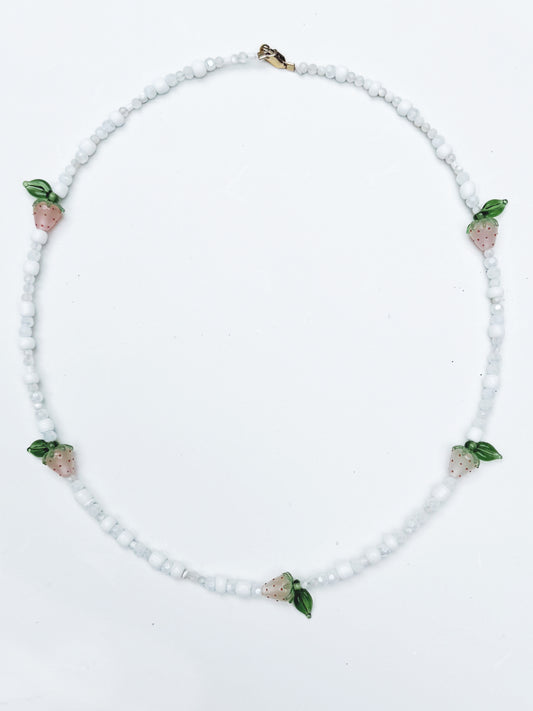 One of a kind glass bead necklace in Baby Strawberry
