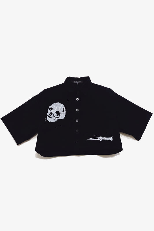 Skull/Knife One of a Kind Fringed Button Up in Size 1, 2, 3