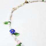 One of a kind glass bead necklace in Lapis Daisy