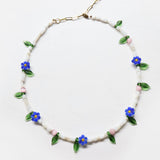 One of a kind glass bead necklace in Lapis Daisy