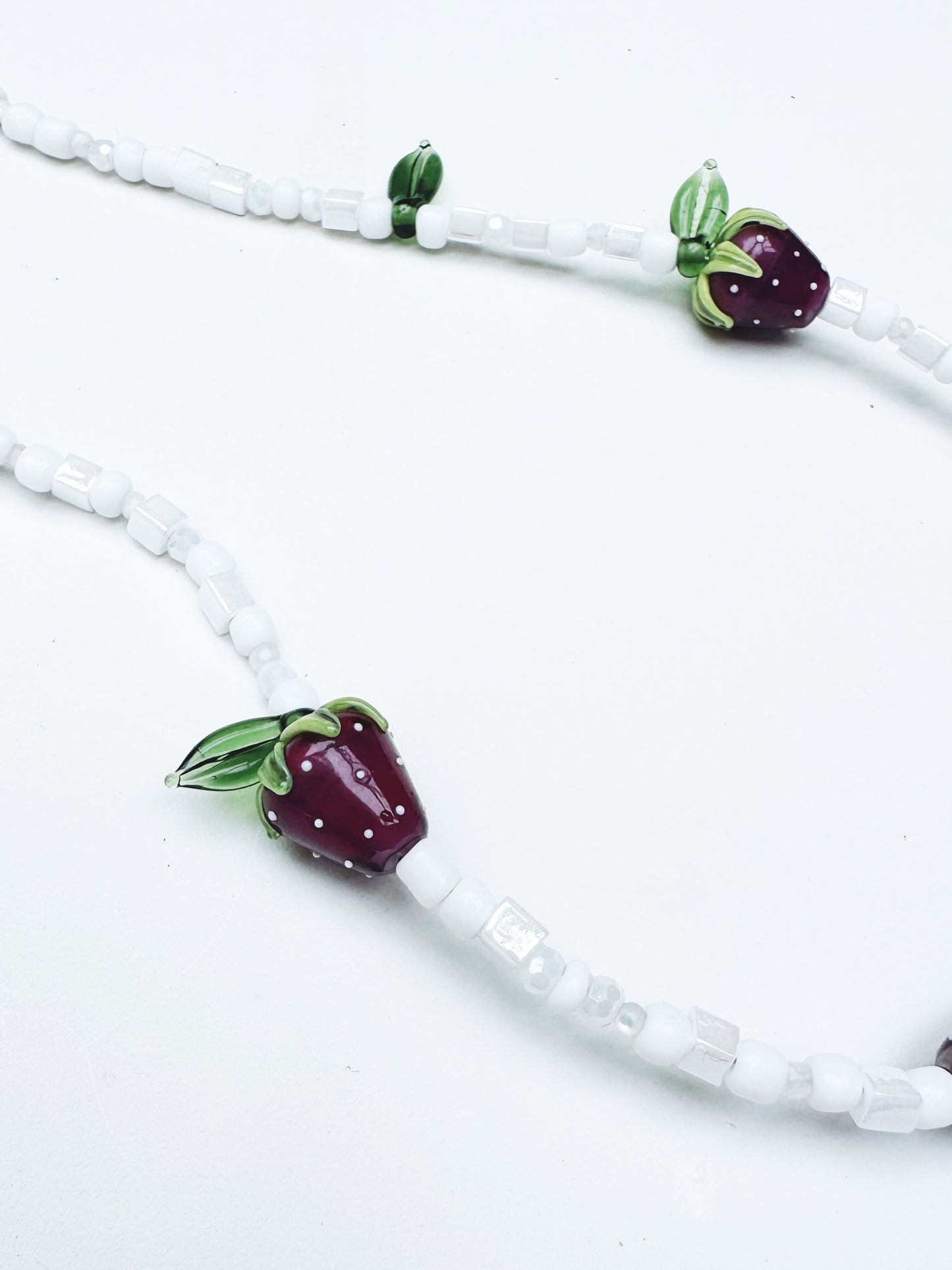 One of a kind glass bead necklace in Strawberry Wine