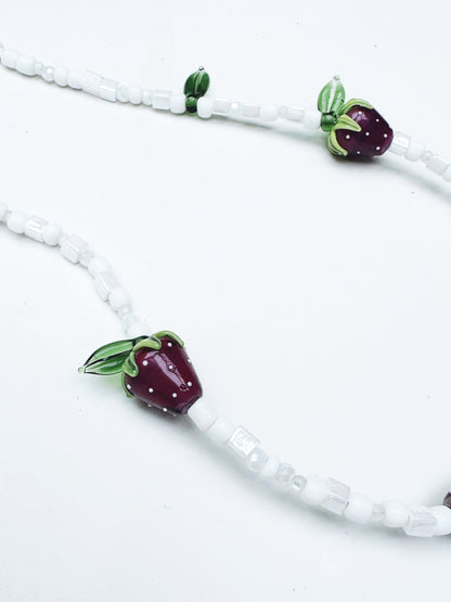 One of a kind glass bead necklace in Strawberry Wine