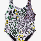 Patchwork Fruit/Moth/Lavender Cheetah One Piece Swimsuit