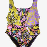 Patchwork Chartreuse Super Shroom/Thistle One Piece Swimsuit