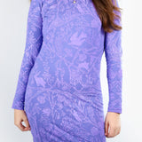 Nightcrawlers Long Sleeve Jane Dress in Iris on Periwinkle