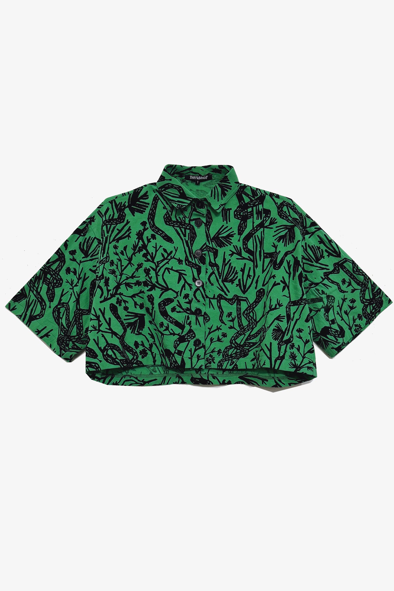 Kelly Green Serpentine Cropped Crêpe Button Up in Size 1, 2, 3