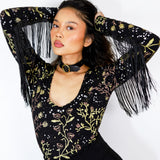 Starfields Long Sleeve Fringe Bodysuit