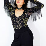 Starfields Long Sleeve Fringe Bodysuit