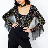 Starfields Long Sleeve Fringe Bodysuit