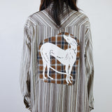 'Brown Plaid Dog' Unisex Button-Up