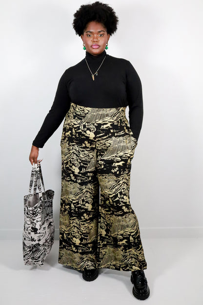 Gold on Black Shadow Canyon High Waisted Wide Leg Pants