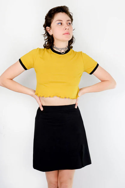 Citrus Cropped Ringer Ruffle Tee in Small