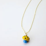 One of a kind glass bead drop necklace in Spotted Yellow Shroom