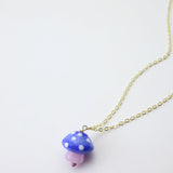 One of a kind glass bead drop necklace in Spotted Blue Shroom