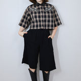 'Tandem Horses' Boxy Button-Up in Chocolate Plaid
