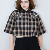 'Tandem Horses' Boxy Button-Up in Chocolate Plaid