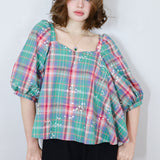 Summer Plaid 'Starlight' Flutter Blouse (Size 1)