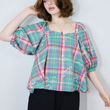 Summer Plaid 'Starlight' Flutter Blouse (Size 1)