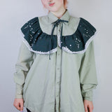 Sage 'Stardust' Ruffled Button-Up