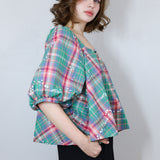 Summer Plaid 'Starlight' Flutter Blouse (Size 1)