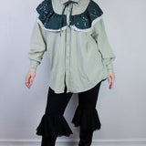 Sage 'Stardust' Ruffled Button-Up