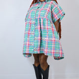 Summer Plaid 'Starlight' Boxy Button-Up Dress