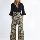 Gold on Black Shroomed High Waisted Wide Leg Pants - Thief and Bandit