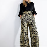 Gold on Black Shroomed High Waisted Wide Leg Pants - Thief and Bandit