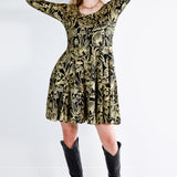 Gold on Black Shroomed Twirl Dress