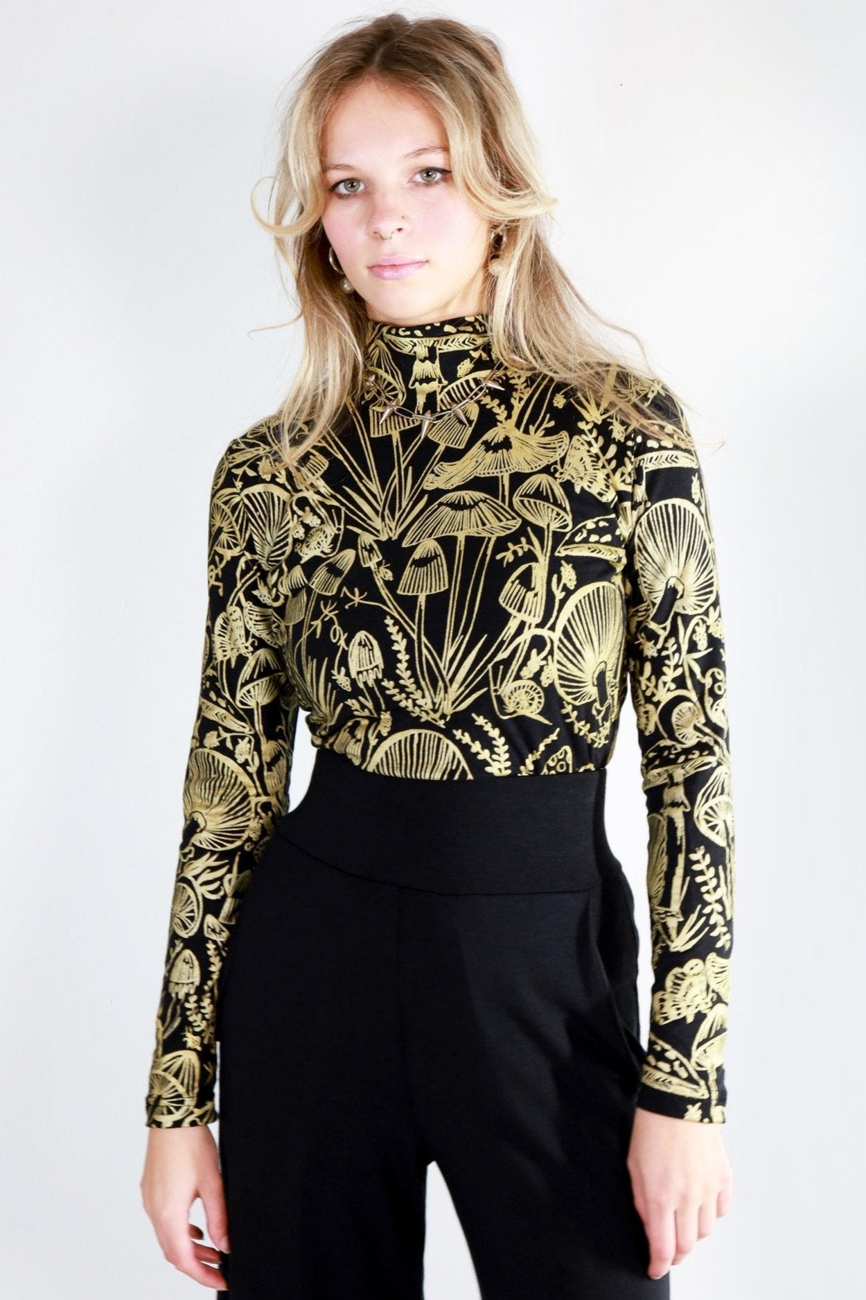 Gold turtleneck top best sale