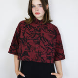 Black on Raspberry 'Fox Den' Boxy Button-Up