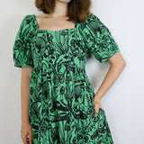 'Shroomed' on Kelly Green Puff Sleeve Dress (Medium)