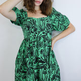 'Shroomed' on Kelly Green Puff Sleeve Dress (Medium)