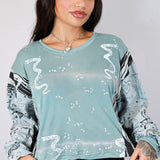 Hand Dyed Green Calcite Patchwork Unisex Boxy Long Sleeve (Size 1)