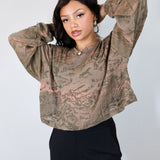 Coffee 'Shadow Canyon' Hand Dyed Tencel Unisex Boxy Long Sleeve (Sizes 1, 2, & 3)