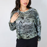 Black 'Shadow Canyon' on Hand Dyed Tencel Unisex Boxy Long Sleeve (Full Size Run)